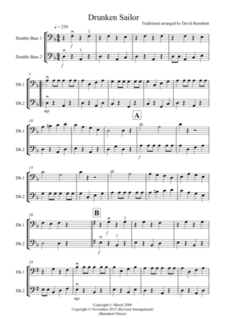 Drunken Sailor for Double Bass Duet (arr. David Burndrett)