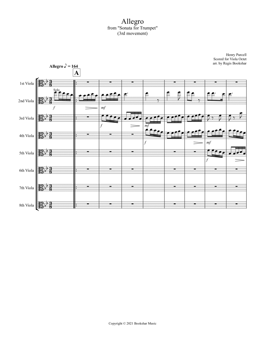 Allegro (from "Sonata for Trumpet") (Bb) (Viola Octet) (arr. Regis Bookshar)