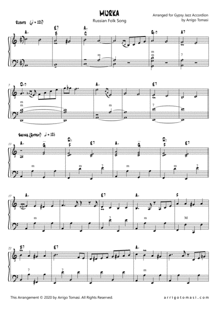 Murka (Russian Folk Song) - Arranged for Gypsy Jazz Accordion (arr. Arrigo Tomasi)