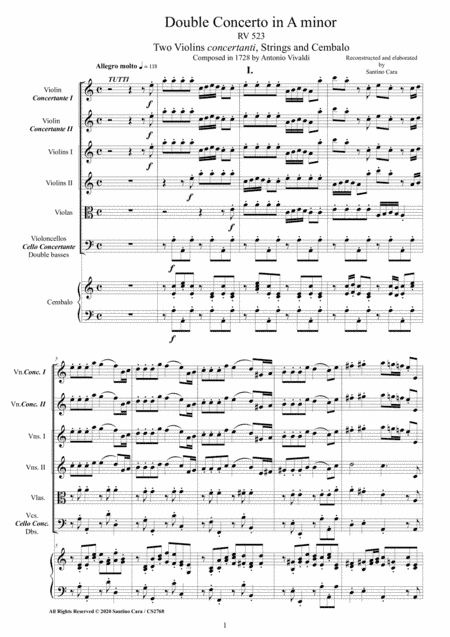 Vivaldi - Double Concerto in A minor RV 523 for Two Violins, Strings and Cembalo (arr. Santino Cara)