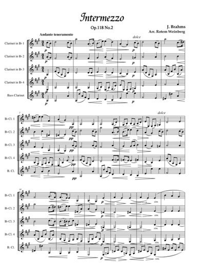 Intermezzo in A Op.118 No.2 (Clarinet Quintet) (arr. Rotem Weinberg)