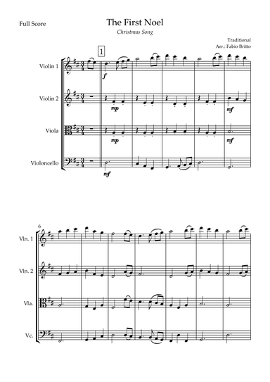 The First Noel (Christmas Song) for String Quartet (arr. Fabio Britto)