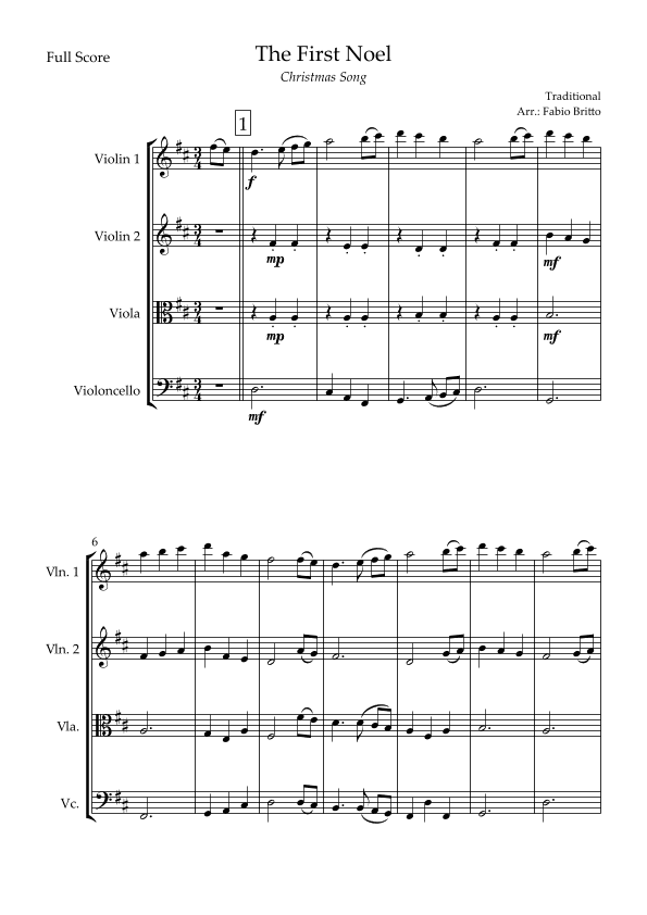The First Noel (Christmas Song) for String Quartet (arr. Fabio Britto)