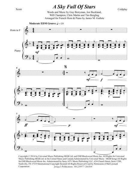 A Sky Full Of Stars (arr. James M. Guthrie, ASCAP)
