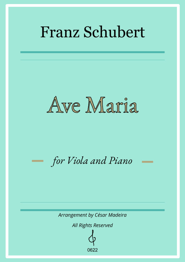 Ave Maria by Schubert - Viola and Piano (Full Score and Parts) (arr. César Madeira)