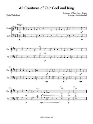 All Creatures of Our God and King (Easy Violin/Cello Duet) (arr. Christopher Bell)