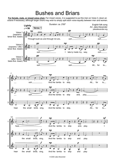Bushes and Briars - SSA/TTB/SAT/SAB a cappella (arr. Jake Alexander)