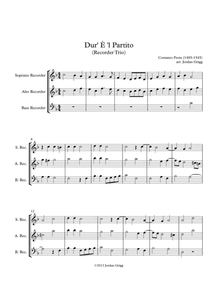 Dur' È 'l Partito (Recorder Trio) (arr. Jordan Grigg)