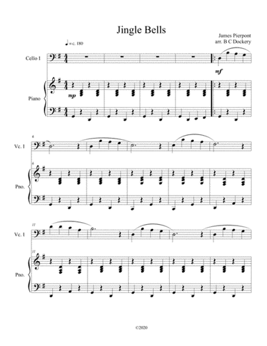 Jingle Bells (solo cello) with optional piano accompaniment (arr. B C Dockery)