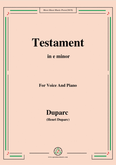 Duparc-Testament in e minor (arr. MSM)