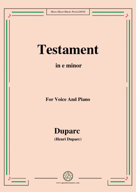 Duparc-Testament in e minor (arr. MSM)