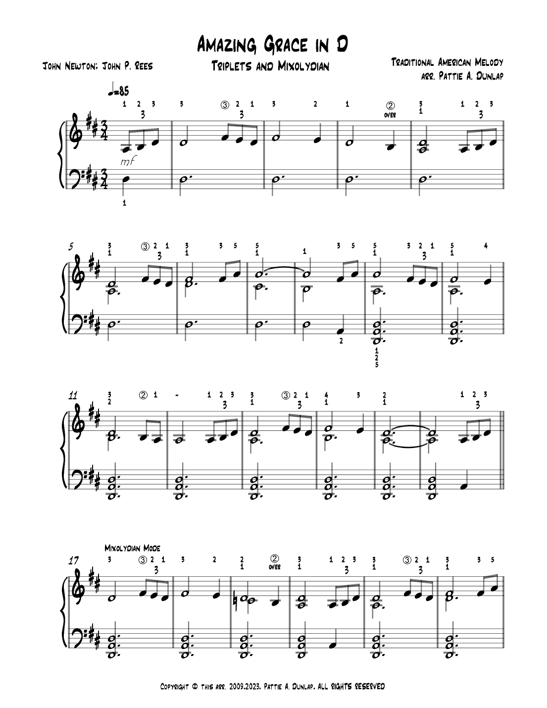Amazing Grace in D-Major (arr. Pattie A. Dunlap)