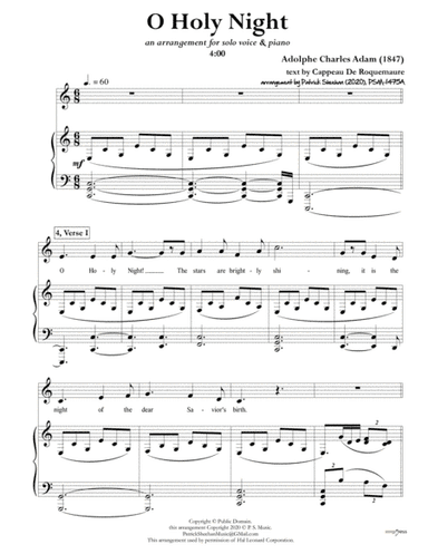 O Holy Night [solo voice & keyboard, in C] (arr. Patrick Sheehan)