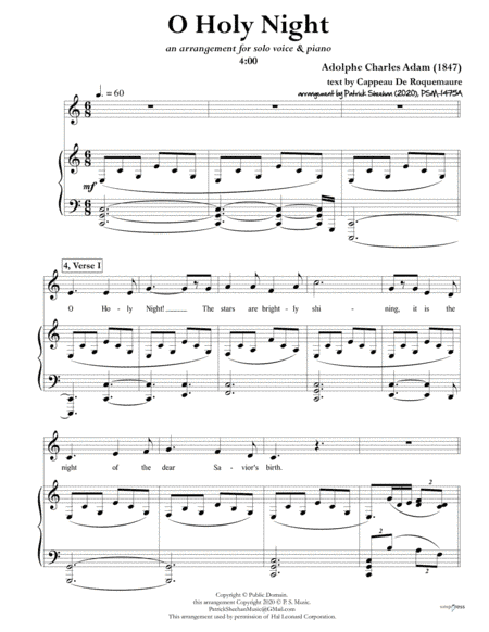 O Holy Night [solo voice & keyboard, in C] (arr. Patrick Sheehan)