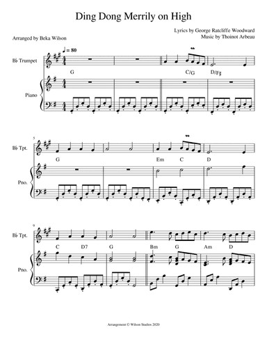 Ding Dong Merrily On High--trumpet solo (arr. Beka Wilson)