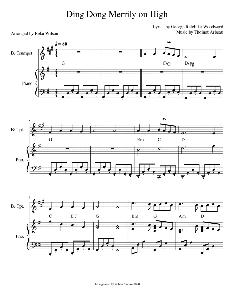 Ding Dong Merrily On High--trumpet solo (arr. Beka Wilson)