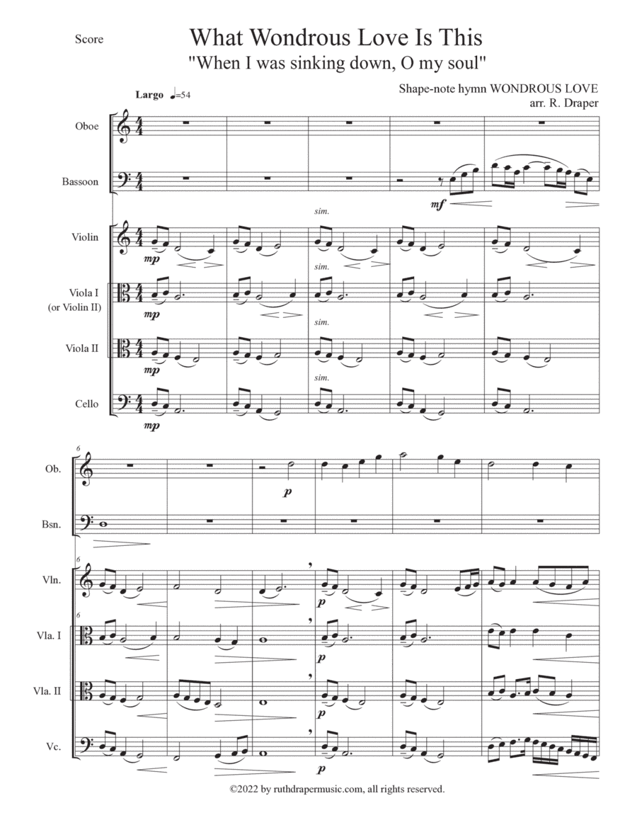 Wondrous Love (string quartet, oboe, and bassoon) (arr. Ruth Draper Music)
