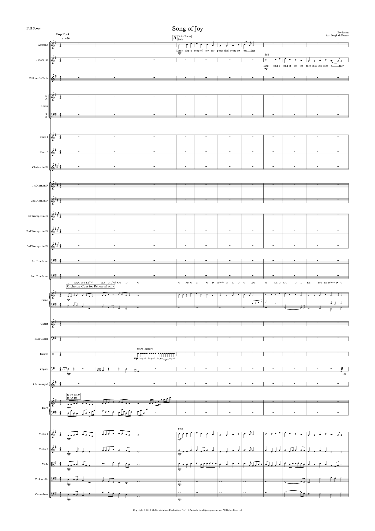 Song of Joy for Soprano Voice, 2 Tenor Voices, Children's Choir, Choir and small Pops Orchestra Key (arr. Daryl McKenzie)