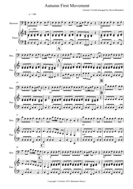 Autumn "Four Seasons" for Bassoon and Piano (arr. David Burndrett)
