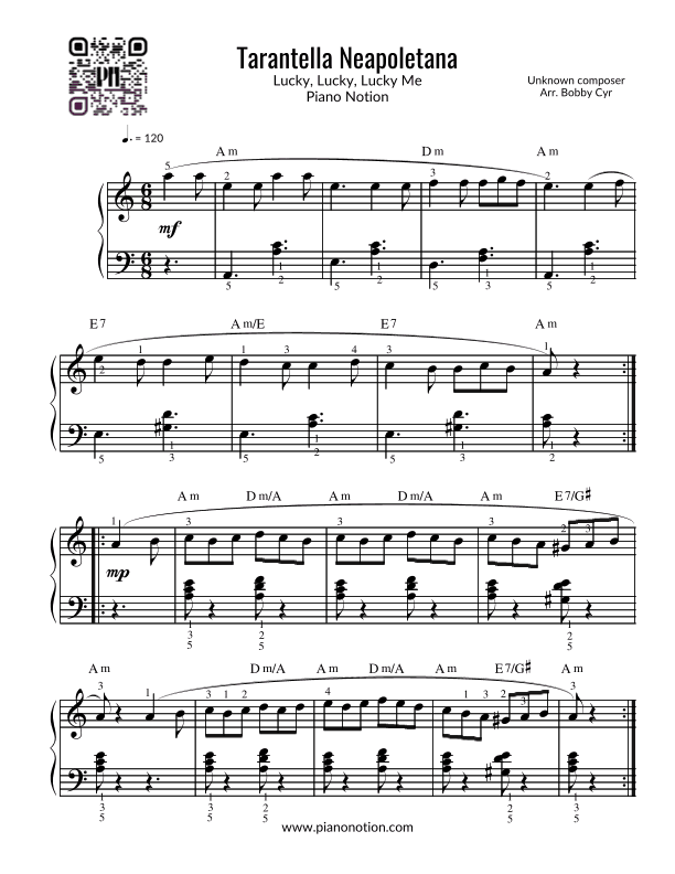 Tarantella Napoletana - Lucky, Lucky, Lucky Me (Easy Piano) (arr. Bobby Cyr)