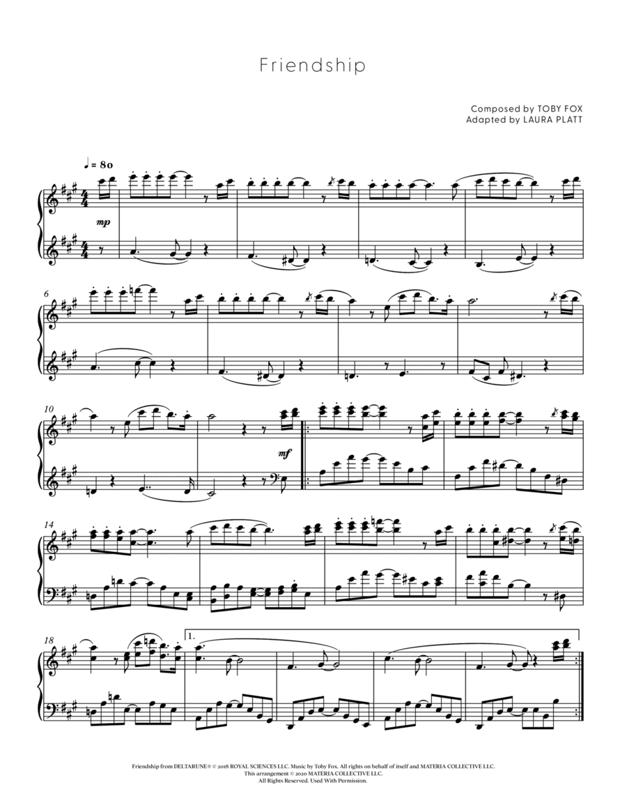 Friendship (DELTARUNE - Piano Sheet Music)