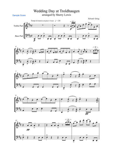 WEDDING DAY AT TROLDHAUGEN Duo of 1 Treble and 1 Bass Instrument, Intermediate Level, concert pitch (arr. Sherry Lewis)