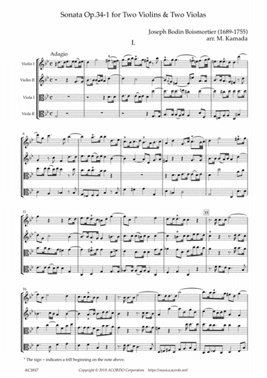 Sonata Op.34-1 for Two Violins & Two Violas (arr. Kamada, Mikio)