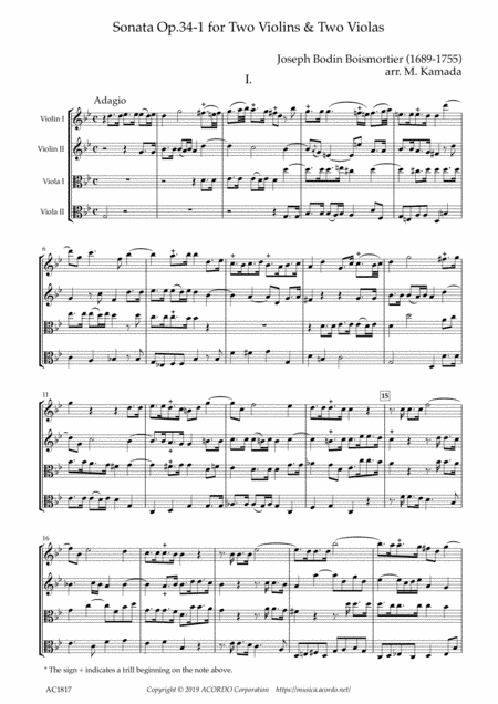 Sonata Op.34-1 for Two Violins & Two Violas (arr. Kamada, Mikio)