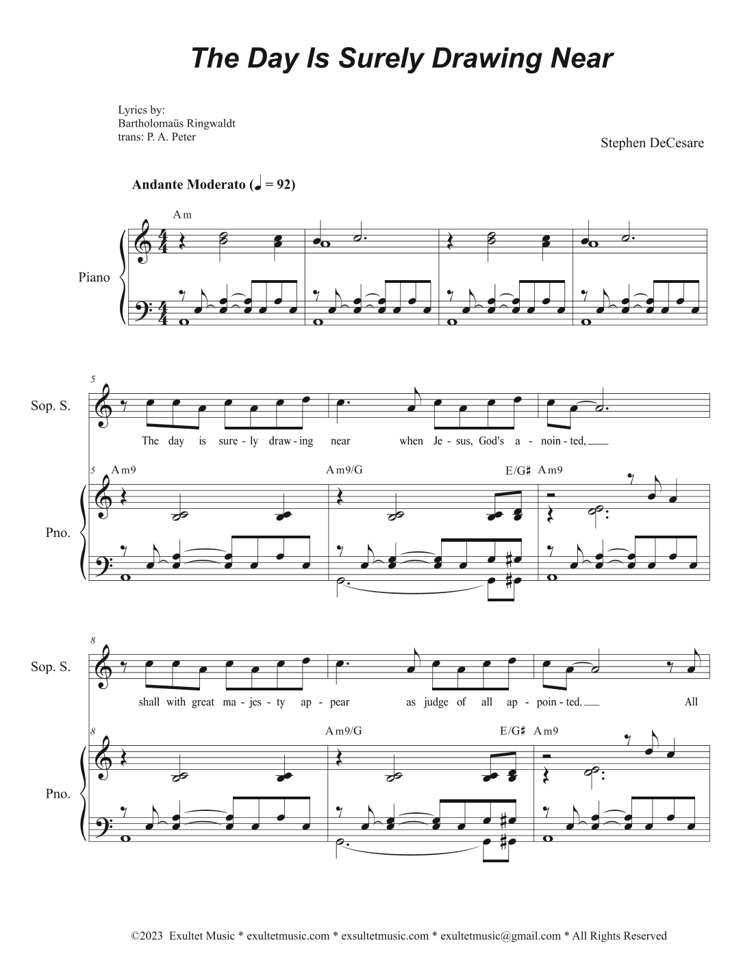 The Day Is Surely Drawing Near (Soprano and Tenor solos with 2-part choir - (SA)