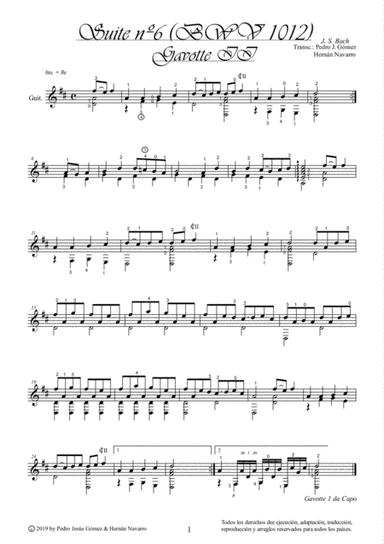 J.S. Bach Gavotte II BWV 1012-6th. suite cello guitar arr.: P.J. Gómez & H. Navarro edition (arr. Pedro Jesús Gómez & Hernán Navarro)
