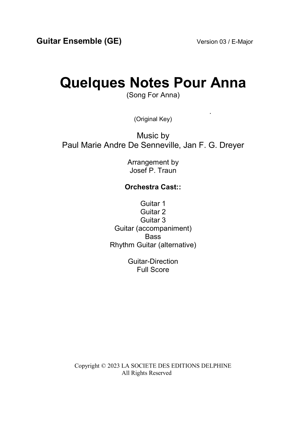 Quelques Notes Pour Anna (arr. Josef Peter Traun)