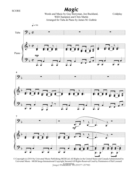 Magic (arr. James M. Guthrie, ASCAP)