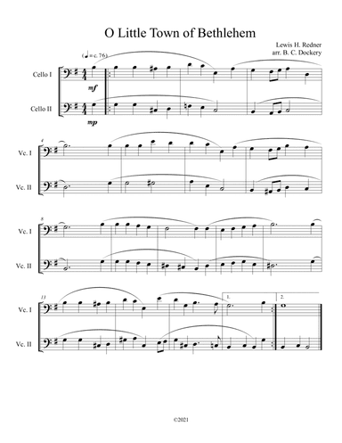O Little Town of Bethlehem (Cello Duet) (arr. B. C. Dockery)