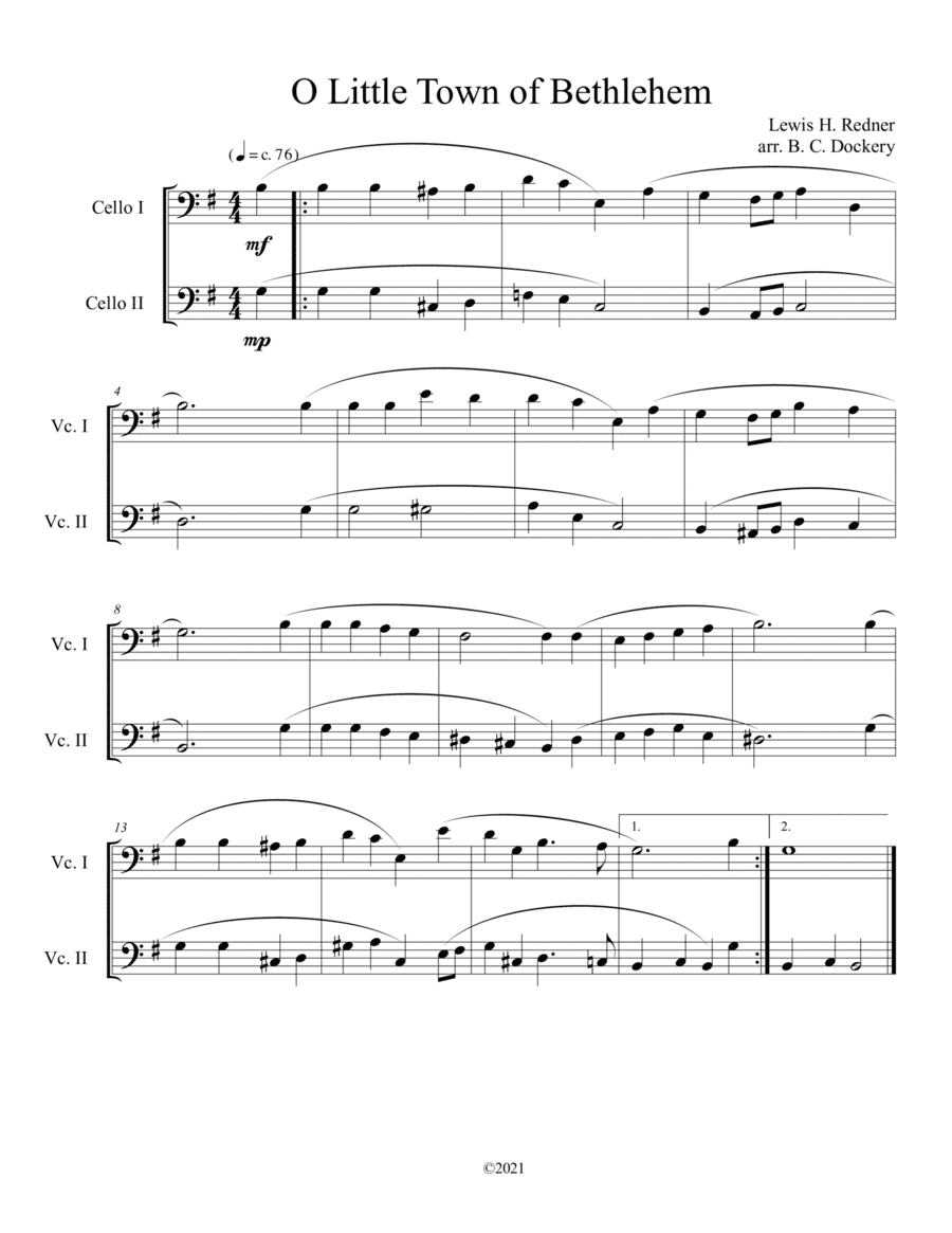 O Little Town of Bethlehem (Cello Duet) (arr. B. C. Dockery)