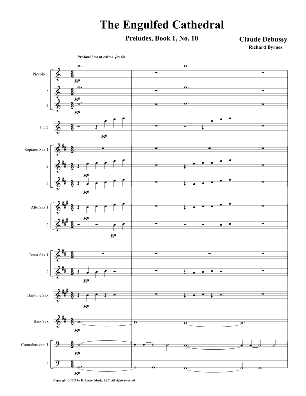 The Engulfed Cathedral (Saxophone Choir + 3 Piccolos, Flute, & 2 Contrabassoons) (arr. Richard Byrnes)