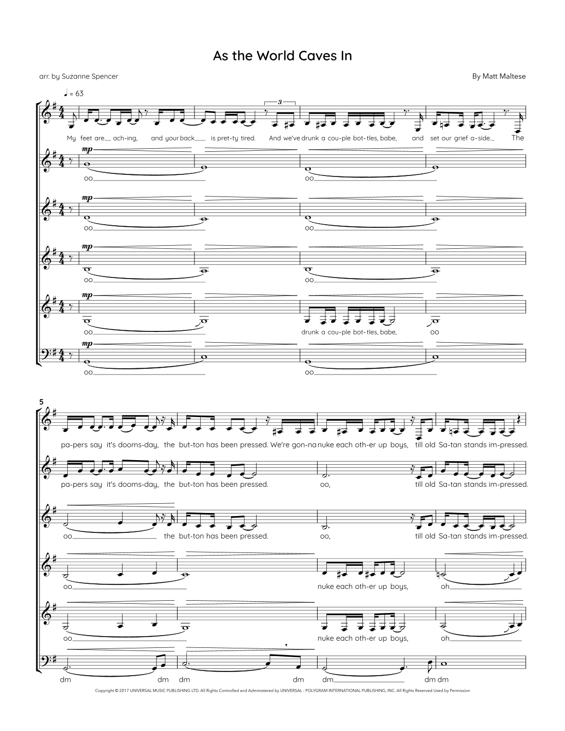 As The World Caves In (arr. Suzanne Spencer)