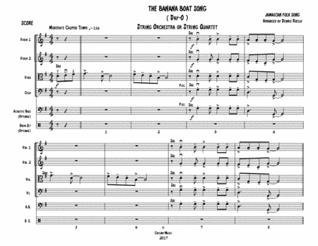 THE BANANA BOAT SONG - String Orchestra or Quartet - Intermediate (arr. Dennis Ruello)