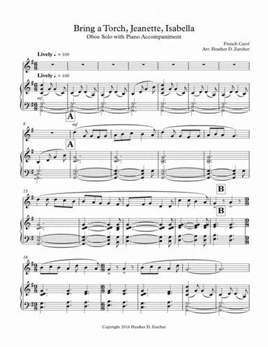 Bring a Torch, Jeanette, Isabella - Oboe Solo (arr. Heather D. Zurcher)