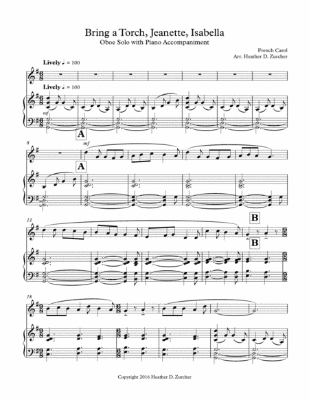 Bring a Torch, Jeanette, Isabella - Oboe Solo (arr. Heather D. Zurcher)