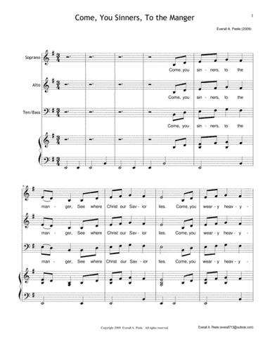 Come, You Sinners, to the Manger - choir version (includes unlimited license to copy)