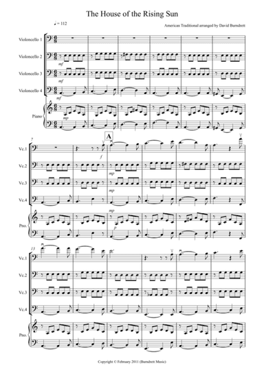 House of the Rising Sun for Cello Quartet (arr. David Burndrett)