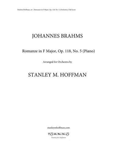 Romanze in F Major, Op. 118, No. 5 (arr. Stanley M Hoffman)