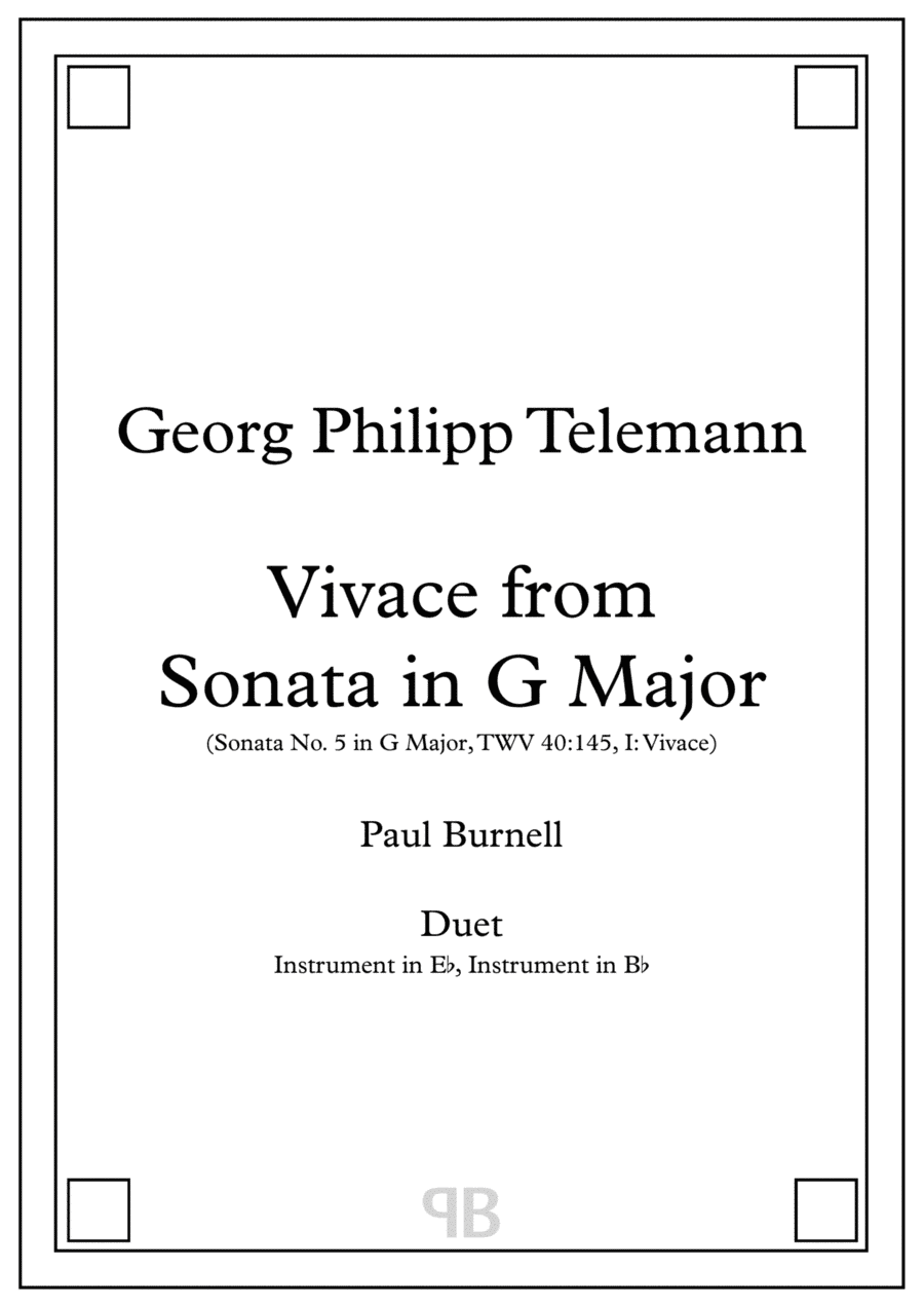 Vivace from Sonata in G Major, arranged for duet: instruments in Eb and Bb (arr. Paul Burnell)