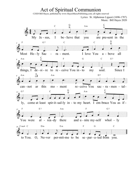 Act of Spiritual Communion (combined leadsheet and congregational worship aid versions)