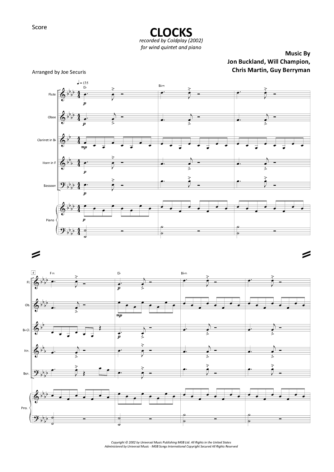 Clocks (arr. Joe Securis)