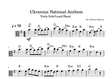 State Anthem of Ukraine/Ukrainian National Anthem- Viola solo with chord symbols (arr. Sharon Sullivan)