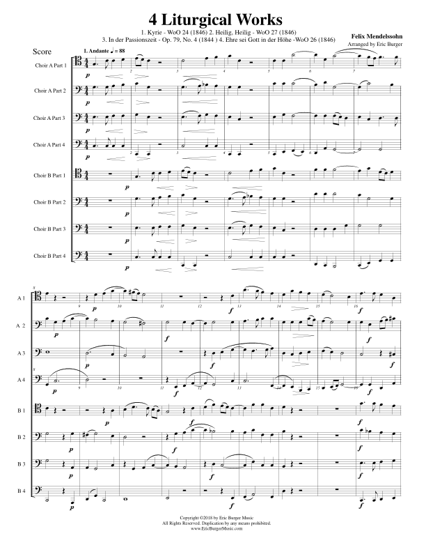 4 Liturgical Works by Mendelssohn for Trombone or Low Brass Octet (arr. Eric Burger Music)