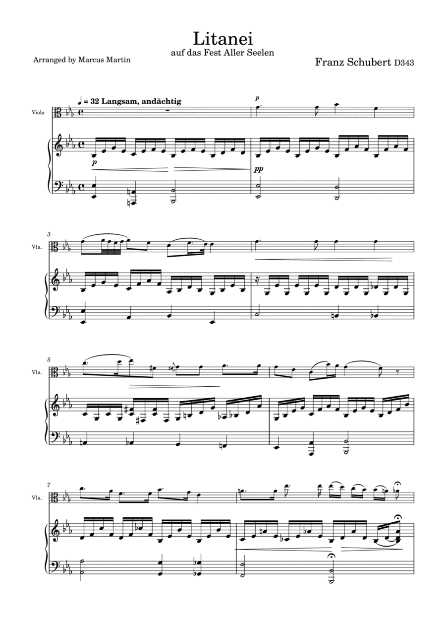 Litany by Schubert arranged for Viola and Piano (arr. Marcus Martin)