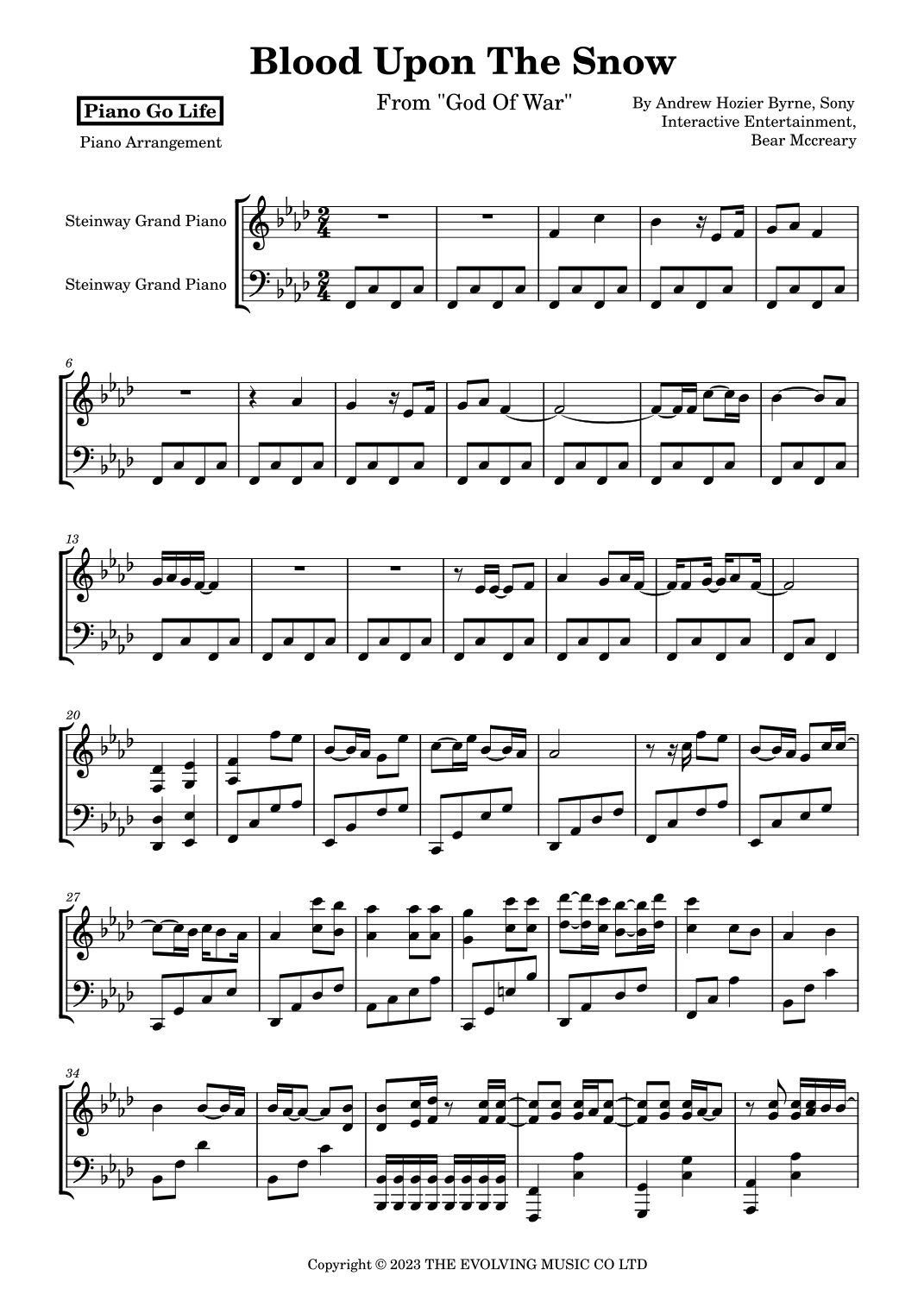 Blood Upon The Snow (arr. Piano Go Life)