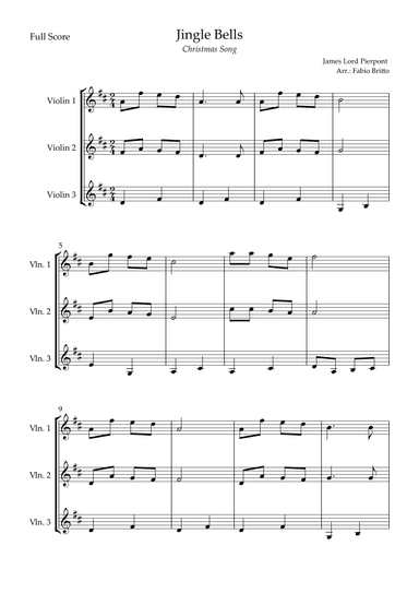 Jingle Bells (Christmas Song) for Violin Trio (arr. Fabio Britto)